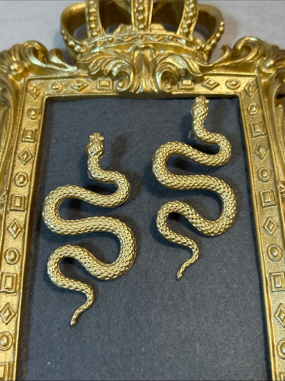 Brushed Gold Snake Shaped Reptile Earrings